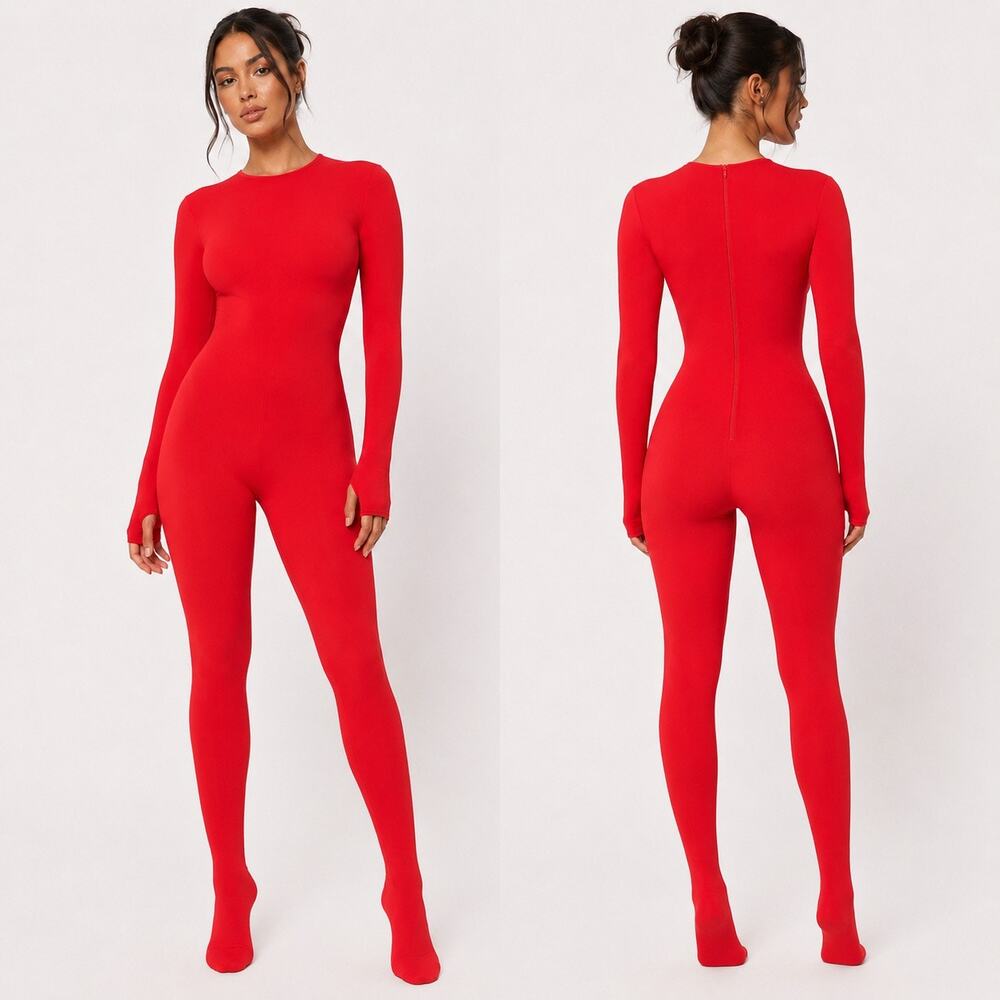 KHY Long Sleeve Footed Catsuit Red M